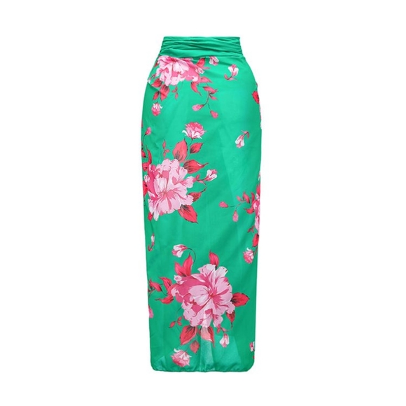 Flaxmaker Floral Printed Puff Sleeve Bikini Swimsuit and Sarong - Picture 4 of 12